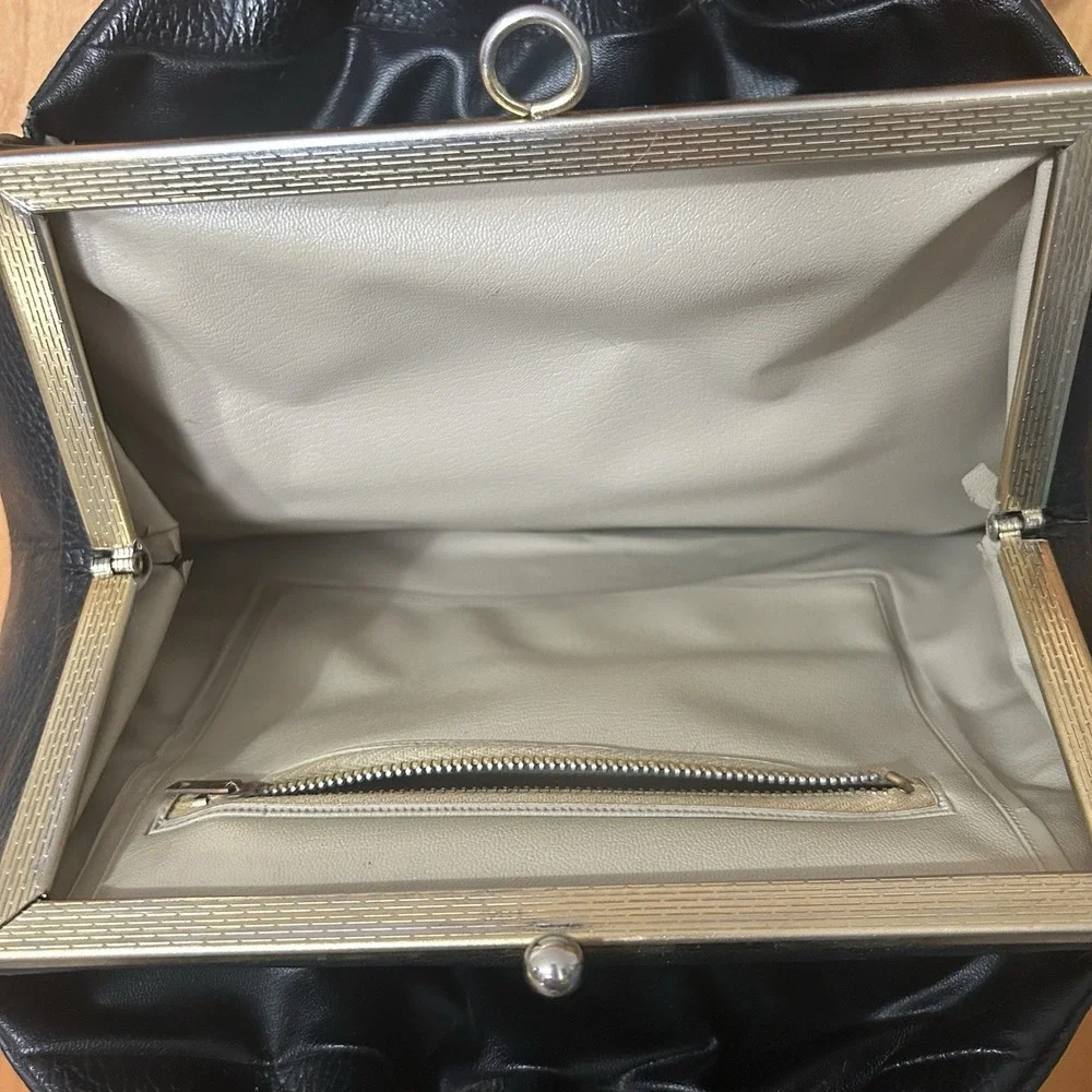 Vintage Black‎ Handbag Mod Classy Retro Gold accents Four Pockets